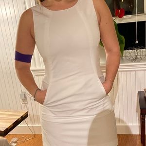 White Fitted High Neck Dress